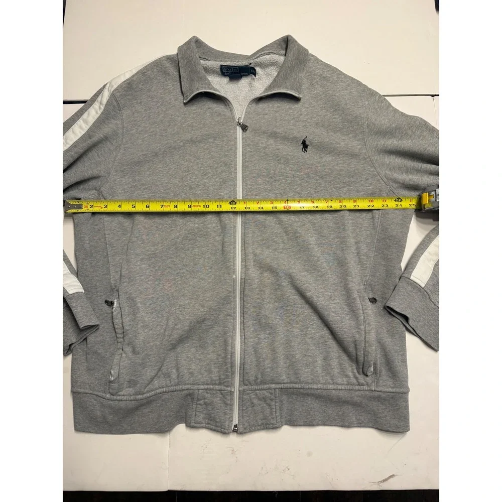 Polo Ralph Lauren Mens XXL Grey Full Zip Track Jacket White Sleeve Stripe Pony